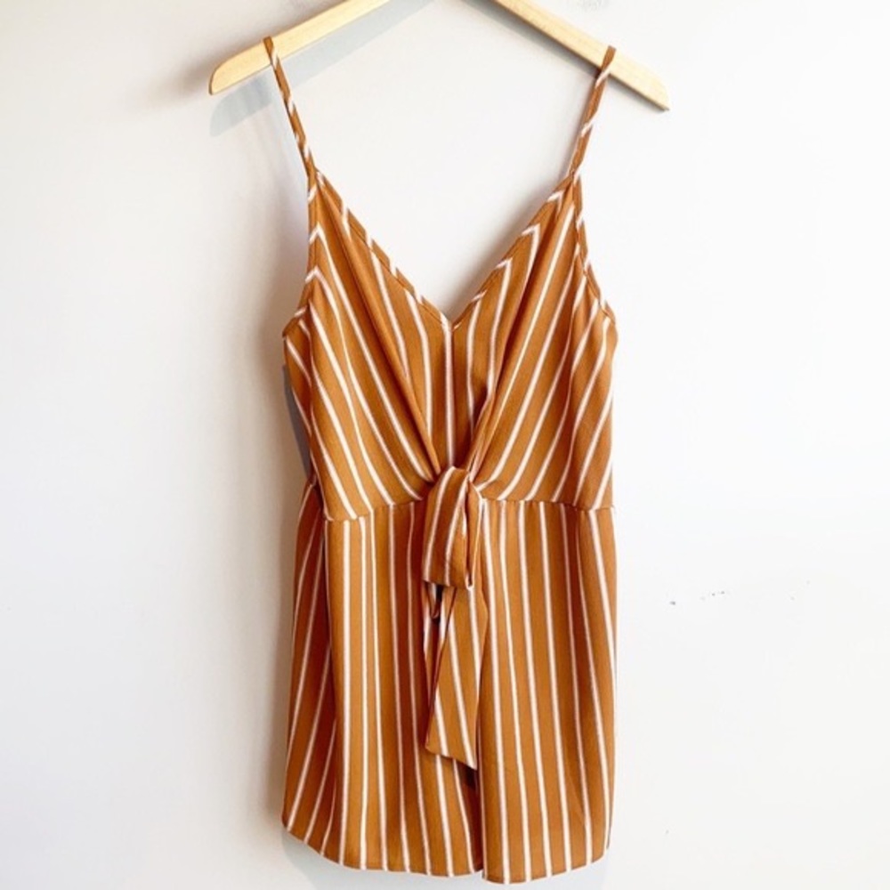 Carly Jean Los Angeles pin striped mustard romper